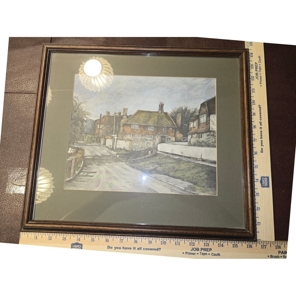A.M. Parkin‎ Kemsing Village Hand-Colored Print Framed English Landscape Art